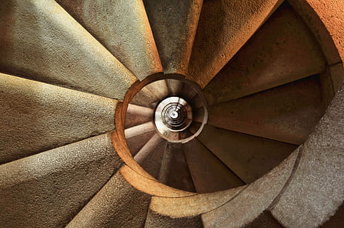 photo of brown spiral stair, staircase, architecture, interior HD wallpaper