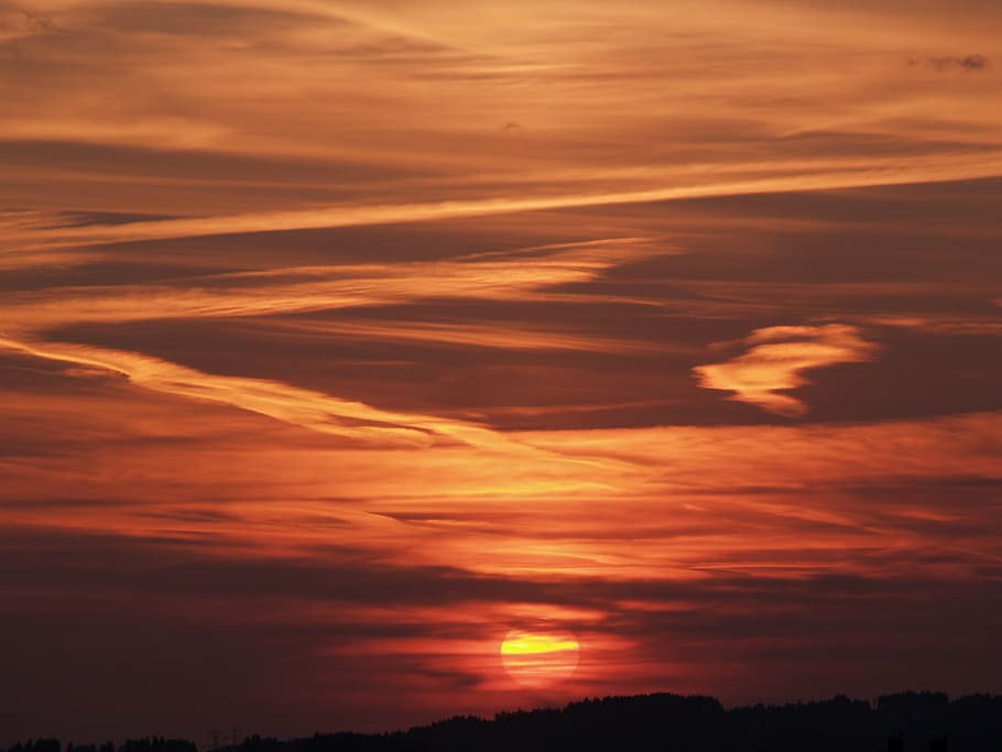 sunset, contrail, abendstimmung, clouds, sky, evening sky, romantic HD wallpaper
