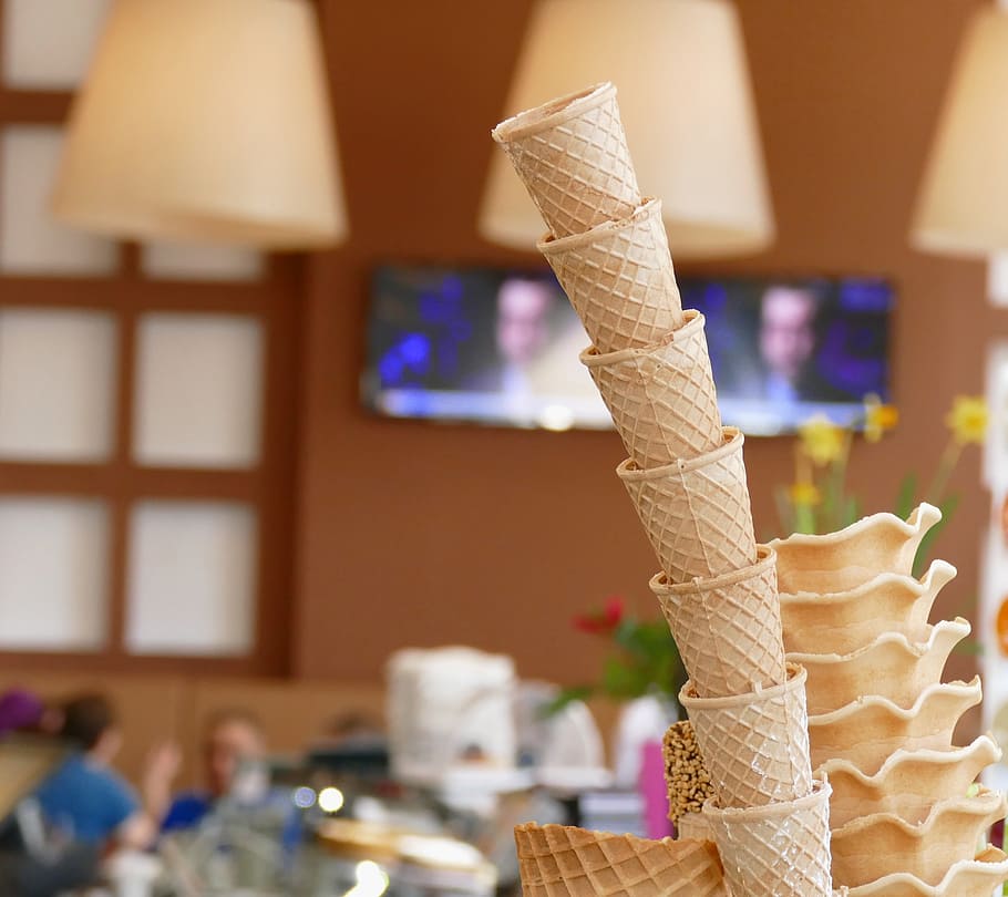 ice cream cones, ice cream parlour, waffles, sweetness, summer, HD wallpaper