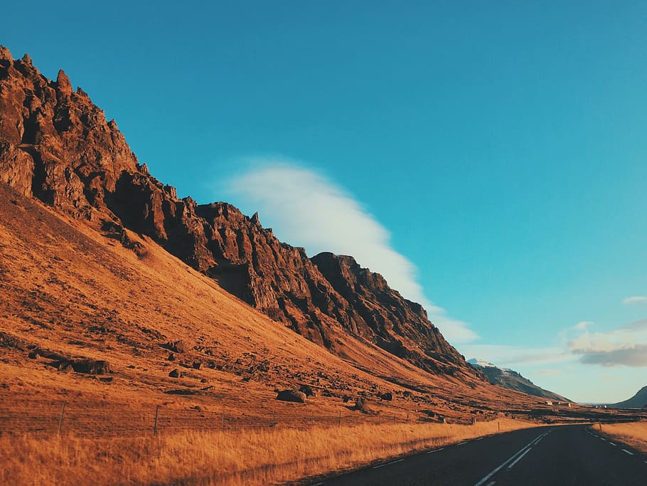 concrete road beside mountain at daytime, black, asphalt, nature HD wallpaper