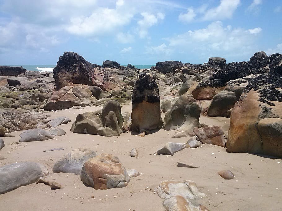 Beach, Stones, Sand, rock - object, sky, cloud - sky, no people HD wallpaper
