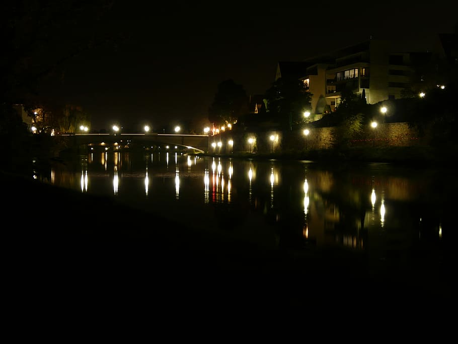 Night, Photograph, Lights, River, night photograph, reflection HD wallpaper