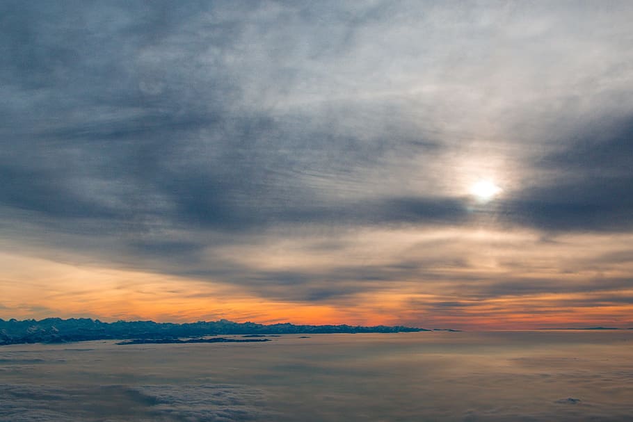 clouds, above the clouds, fly, sky, aircraft, sunset, lighting HD wallpaper