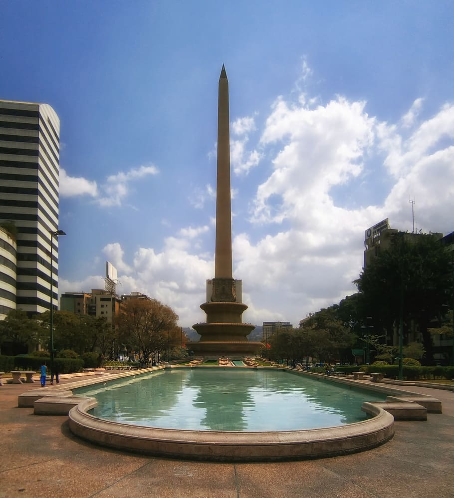 altamira, mexico, monument, statue, pond, reflections, buildings, HD wallpaper