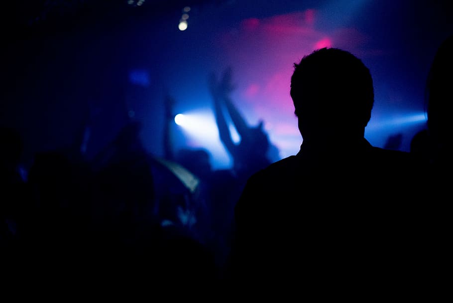 night club, silhouette, party, club, music, night, crowd, dance, HD wallpaper