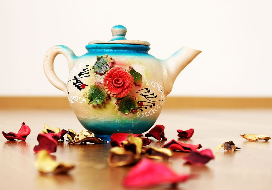 teapot, rose, flower, macro, ornament, indoors, hot drink, tea - hot drink HD wallpaper