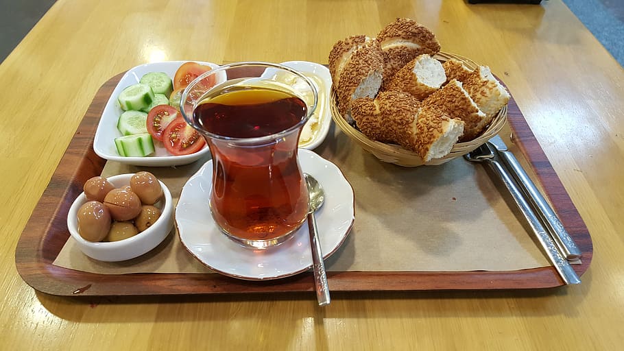 Tea, Bagel, Breakfast, Olives, Tomato, tea tomato, food, cheese HD wallpaper