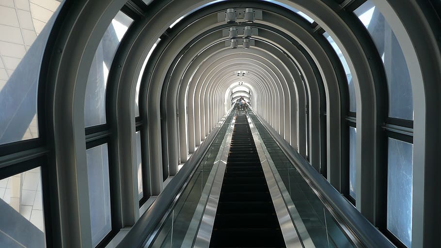 tunnel with glass wall, osaka, japan, building, interior, inside HD wallpaper