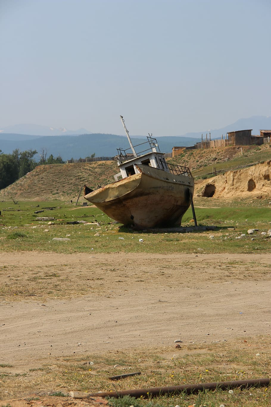 Barge, Baikal, Summer, Sun, Boat, Sand, decrepitude, abandoned boat HD wallpaper