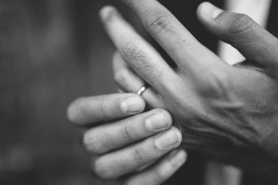 black and white, hand, wedding, human hand, jewelry, ring, human body part HD wallpaper