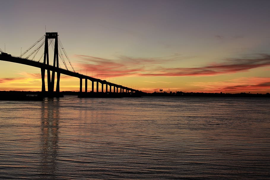 bridge, sky, sunset, evening sun, night, landscape, calm, architecture HD wallpaper