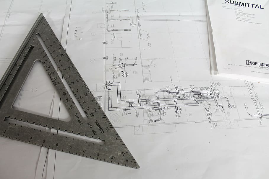gray ruler on white paper, construction, plans, square, building