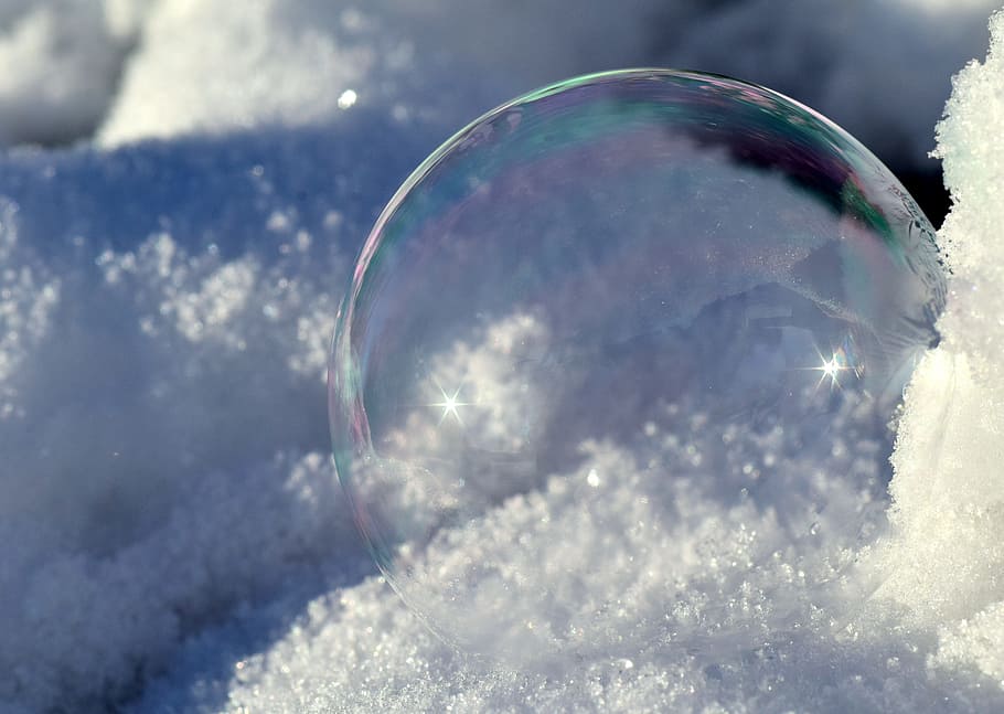 macro photo of bubble on snow, winter, nature, cold, soap bubble HD wallpaper