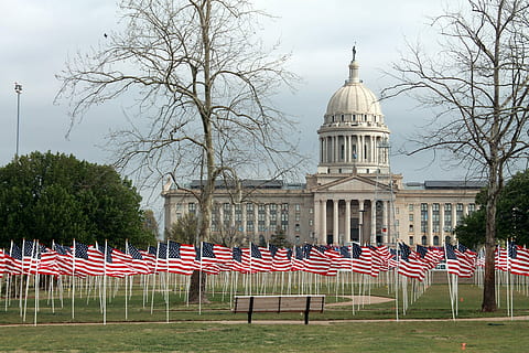 Flags for Children in front of the Capital building in Oklahoma City HD wallpaper