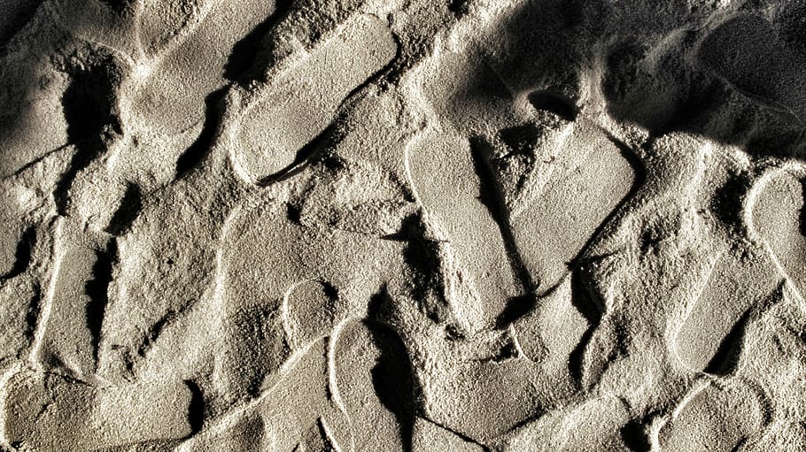 gray concrete flooring, aerial shot of gray sand, footprint, graphic HD wallpaper