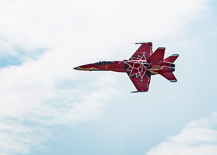 red and white jet, f18, cf18, canada, air force, fighter, airplane HD wallpaper