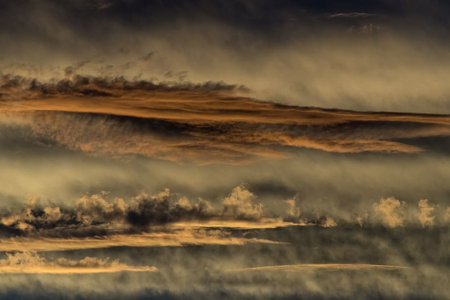 sunset, sky, clouds, orange, grey, cloudscape, weather, background HD wallpaper