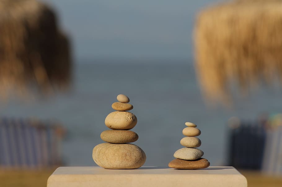 balance, harmony, pebbles, beach, stack, rock, focus on foreground HD wallpaper