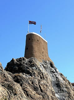 rock, fort, fortress, oman, knight castle, tower, flag, history HD wallpaper