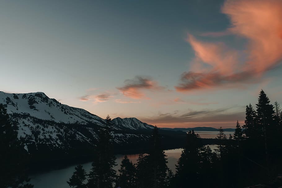 panoramic photo of glacier mountain under lake across trees HD wallpaper