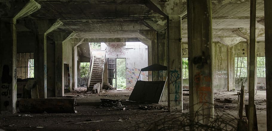 abandoned concrete building at daytime, ruin, leave, destroyed HD wallpaper