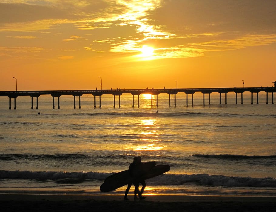 Online crop | HD wallpaper: Sunset, Surfer, Silhouette, Beach, beach ...