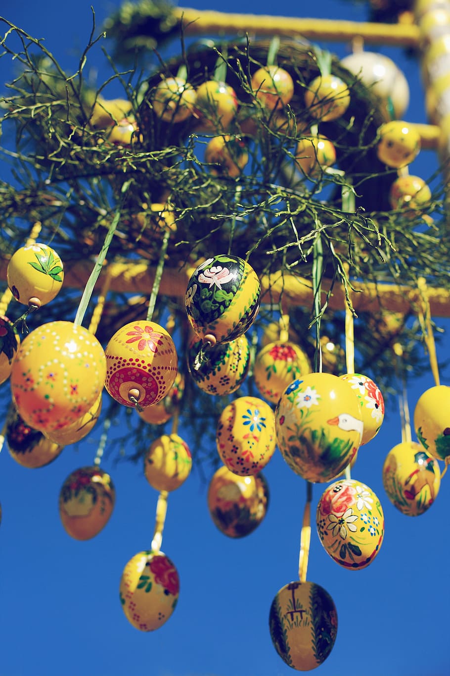 easter, egg, easter egg, tree, spring, depend, yellow, wreath HD wallpaper