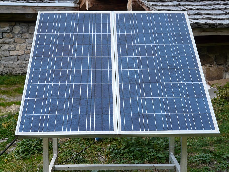 blue solar panel, solar system, solar cells, technology, current HD wallpaper