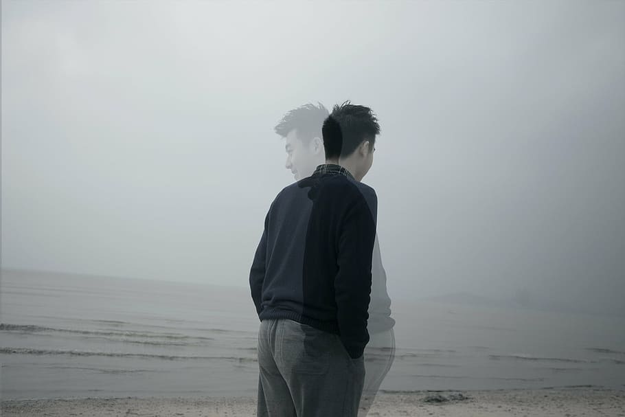 background, heavy exposure, beach, dark, man, land, one person HD wallpaper