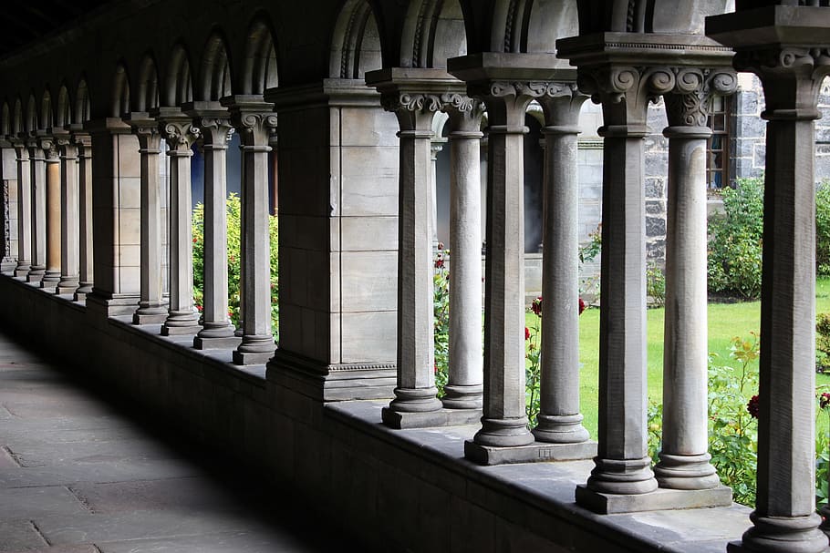 gray concrete pillar balluster, monastery, cloister, convent HD wallpaper