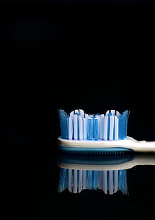macro photography of white and blue toothbrush, studio, hygiene HD wallpaper
