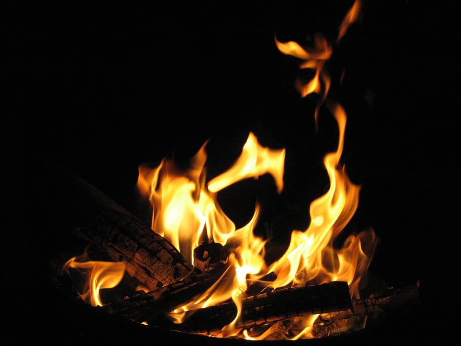fire, flames, night, blaze, burn, bonfire, blazing, campfire HD wallpaper