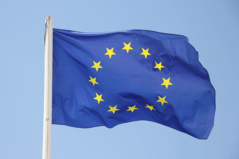 Betsey Ross flag on pole, Europe, star, european, international