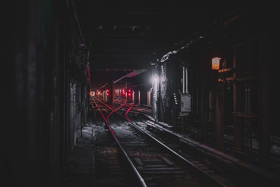 photography of railroad during nighttime, photography of railroad, HD wallpaper