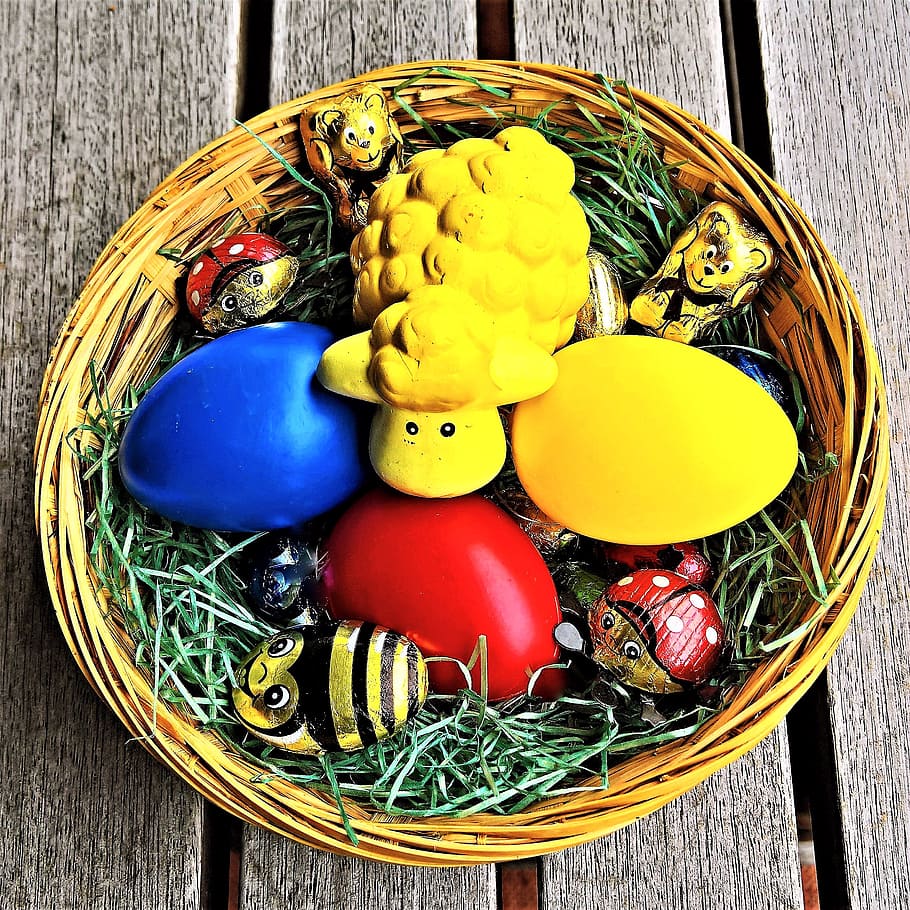 easter, easter nest, basket, easter eggs, colored, passover HD wallpaper