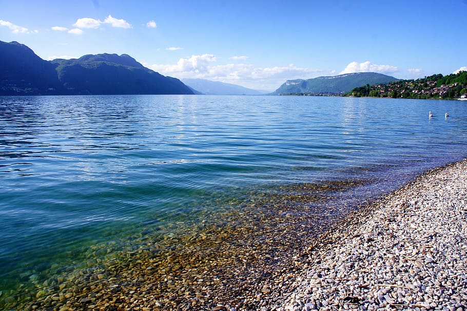 France, Mountains, Clouds, sky, landscape, scenic, lake, water HD wallpaper
