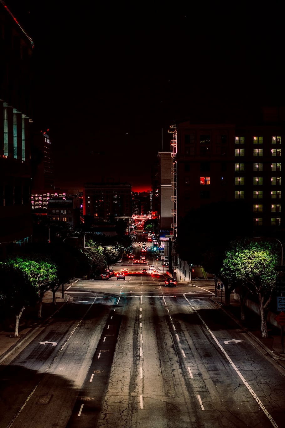 grey asphalt road and cars at night, los angeles, california, HD wallpaper