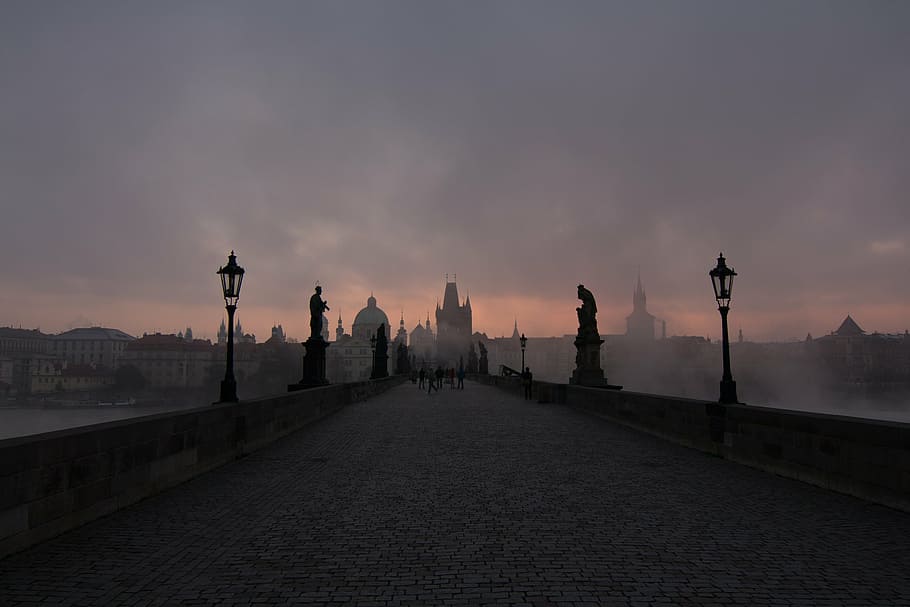 gray concrete bridge under gray sky during daytime, grey, silhouette HD wallpaper