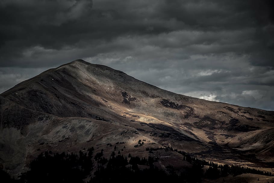 mountain under sky, clouds, travel, nature, adventure, trip HD wallpaper