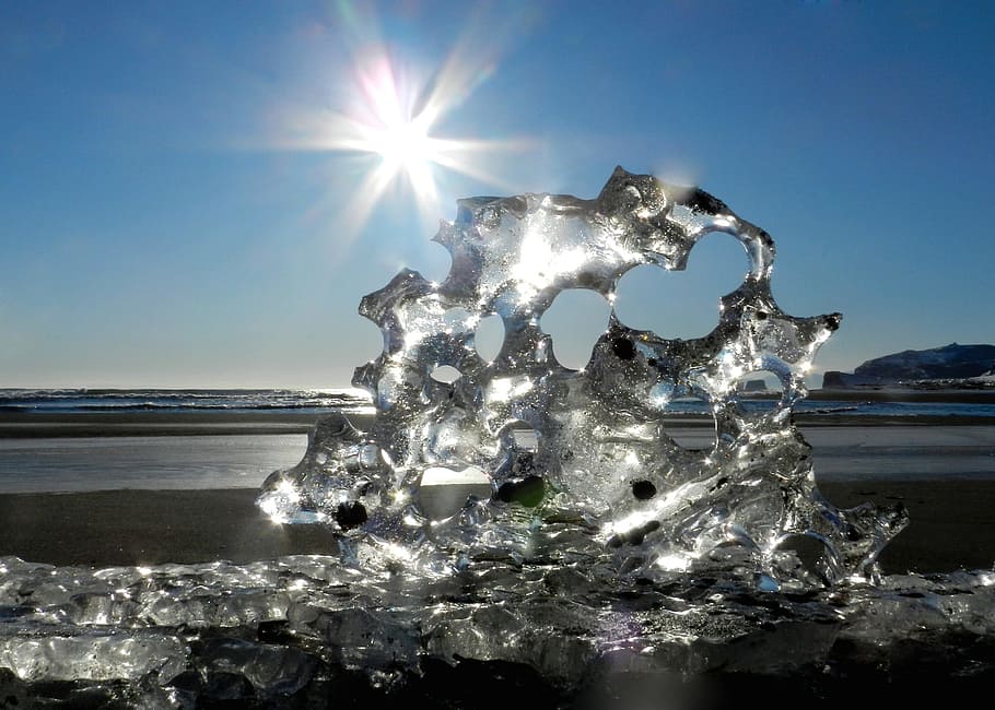 icicle, ice, ocean, beach, sun, winter, snow, frost, glaciation HD wallpaper