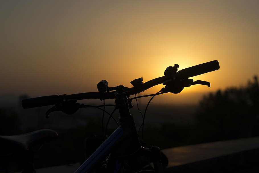 silhouette of bicycle during golden hour, bike, sunset, sunrise, HD wallpaper