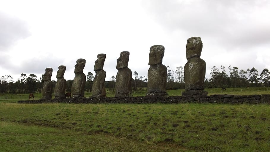 easter, island, moai, stone, statue, rock, sky, history, the past HD wallpaper