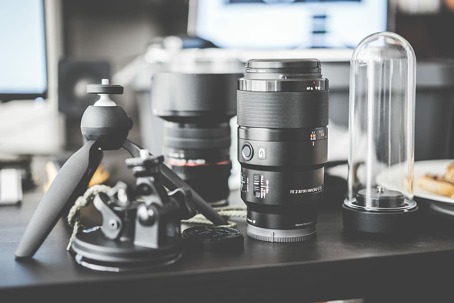 Workdesk Mess and Professional Photography Gear, camera, dslr HD wallpaper