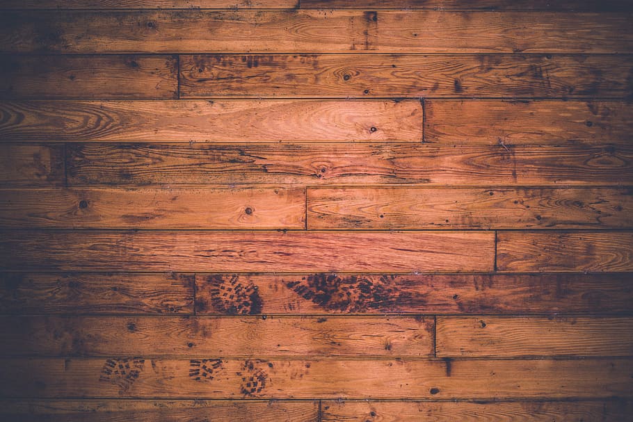 photo of brown wooden surface, close, floor, hardwood, footprints