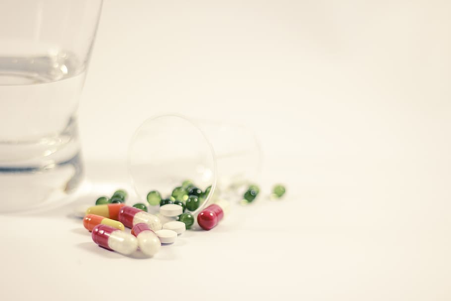 assorted medication tablet in clear shot glass, cure, drug HD wallpaper