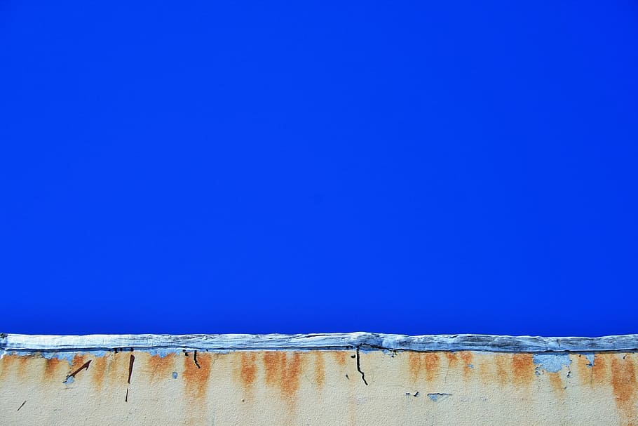 building, wall, stained, rust, weathered, sky, blue, copy space HD wallpaper