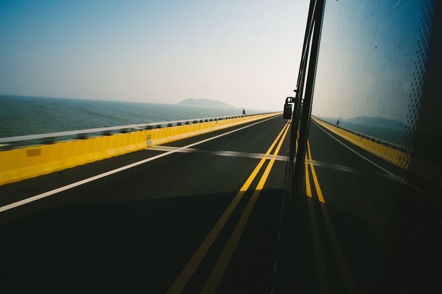 vehicle running on two yellow line road, untitled, person, daytime HD wallpaper