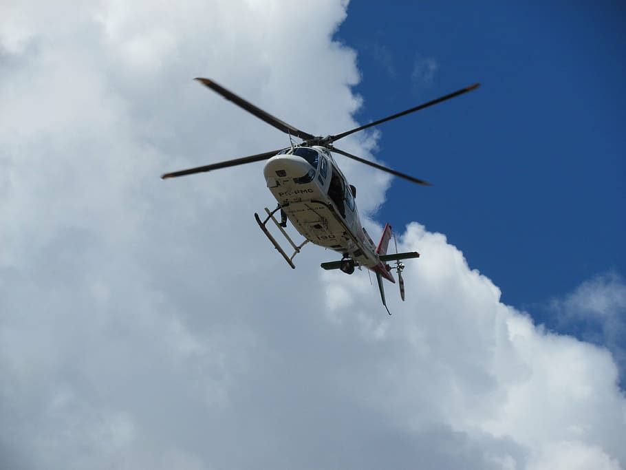 helicopter, sky, clouds, blue, aircraft, propeller, cloud - sky HD wallpaper
