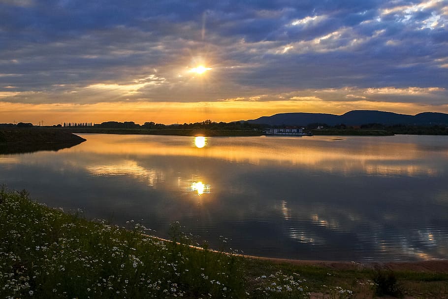 Landscape, Pond, Twilight, Sun, sunset, reflection, water, sky HD wallpaper
