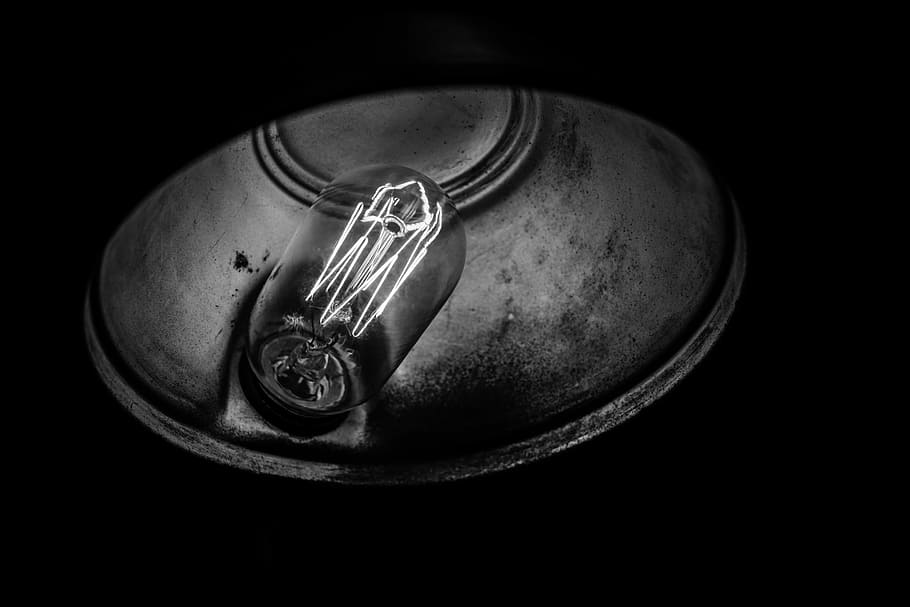 Light, grayscale photography of filament bulb, lightbulb, black and white HD wallpaper